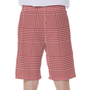 Red And White Glen Plaid Print Men's Beach Shorts