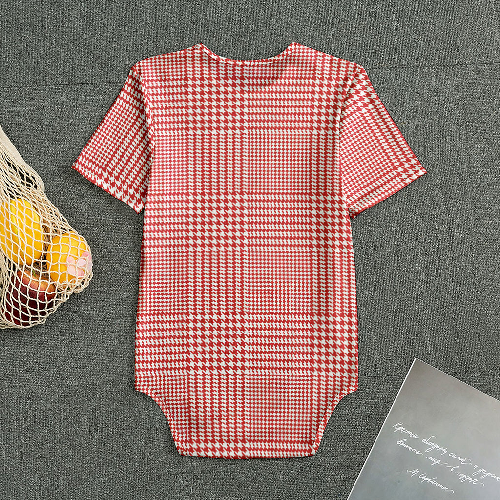 Red And White Glen Plaid Print Men's Bodysuit