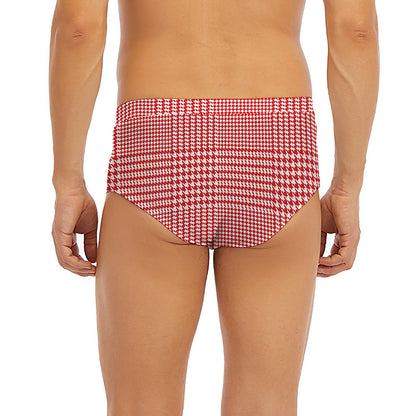 Red And White Glen Plaid Print Men's Briefs