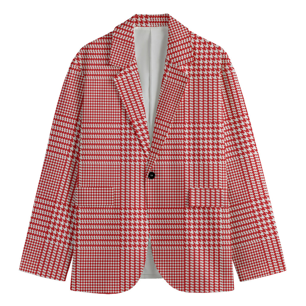 Red And White Glen Plaid Print Men's Cotton Blazer