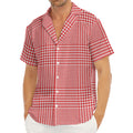 Red And White Glen Plaid Print Men's Deep V-Neck Shirt