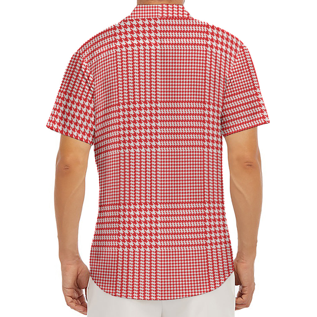 Red And White Glen Plaid Print Men's Deep V-Neck Shirt