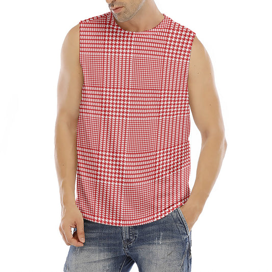 Red And White Glen Plaid Print Men's Fitness Tank Top