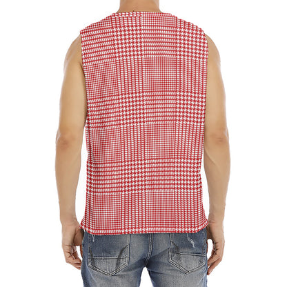 Red And White Glen Plaid Print Men's Fitness Tank Top