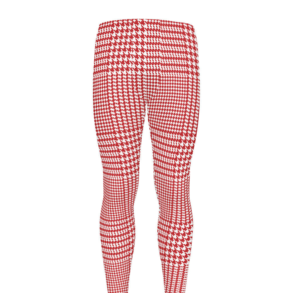 Red And White Glen Plaid Print Men's leggings
