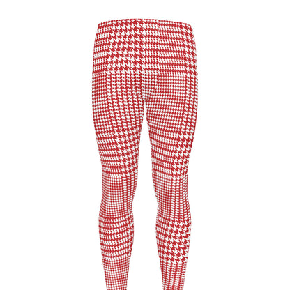 Red And White Glen Plaid Print Men's leggings