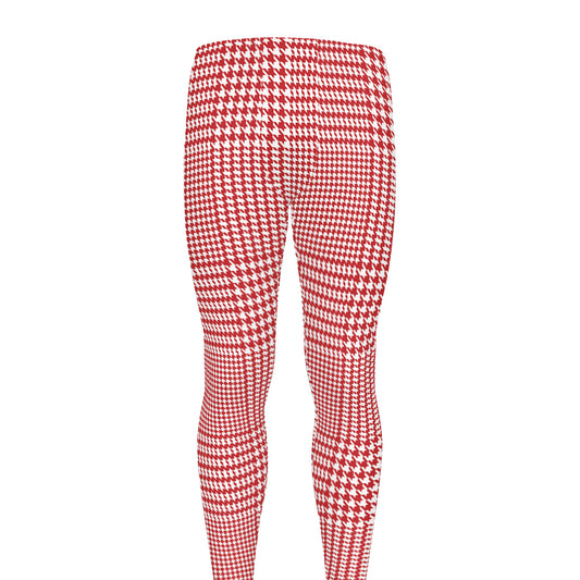 Red And White Glen Plaid Print Men's leggings