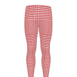 Red And White Glen Plaid Print Men's leggings