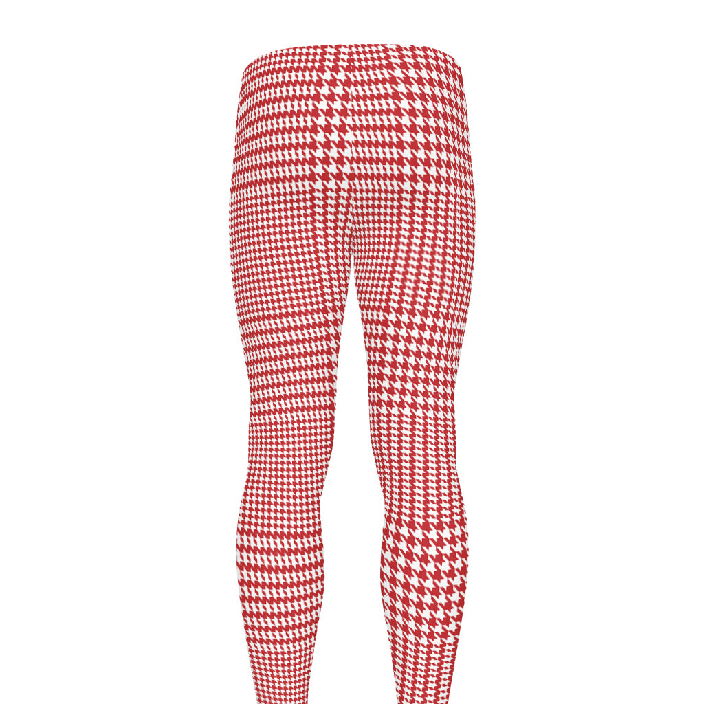 Red And White Glen Plaid Print Men's leggings