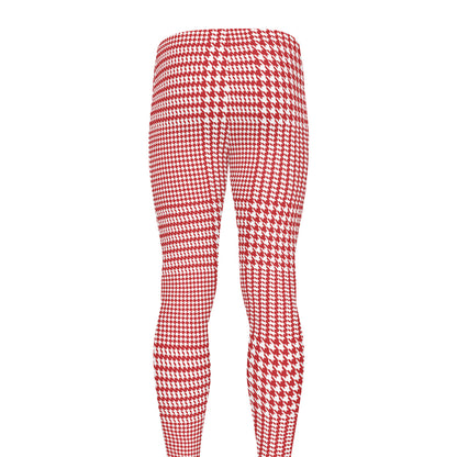 Red And White Glen Plaid Print Men's leggings