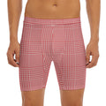 Red And White Glen Plaid Print Men's Long Boxer Briefs