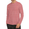 Red And White Glen Plaid Print Men's Long Sleeve Rash Guard