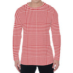 Red And White Glen Plaid Print Men's Long Sleeve T-Shirt