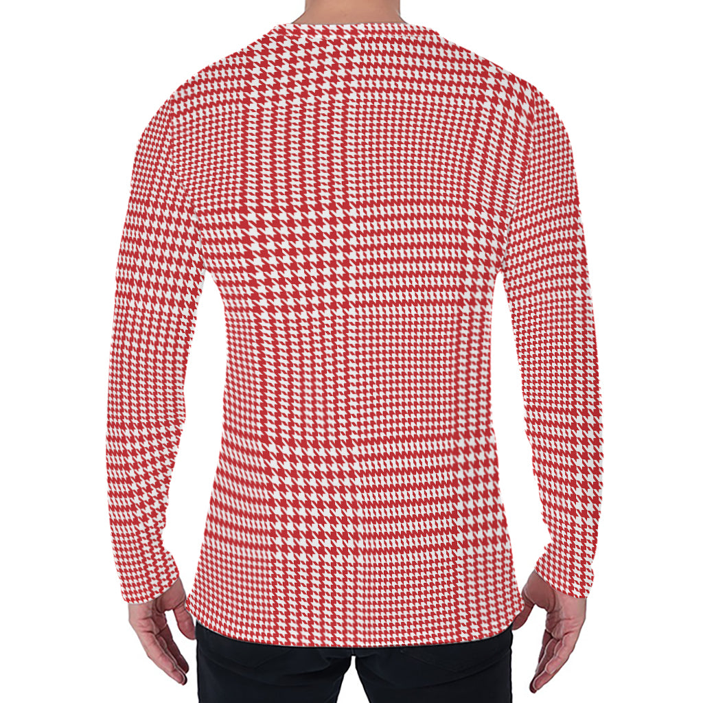 Red And White Glen Plaid Print Men's Long Sleeve T-Shirt