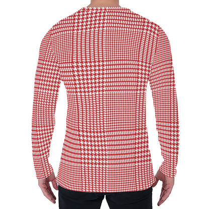 Red And White Glen Plaid Print Men's Long Sleeve T-Shirt