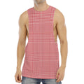 Red And White Glen Plaid Print Men's Muscle Tank Top