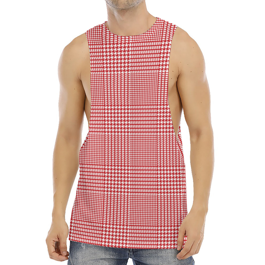 Red And White Glen Plaid Print Men's Muscle Tank Top