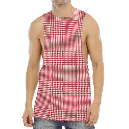 Red And White Glen Plaid Print Men's Muscle Tank Top