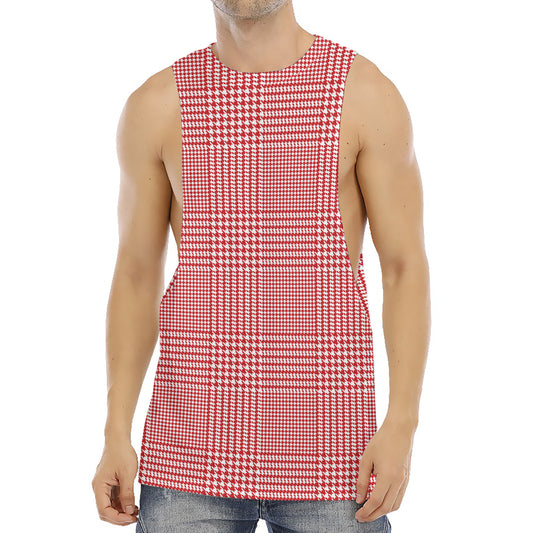 Red And White Glen Plaid Print Men's Muscle Tank Top