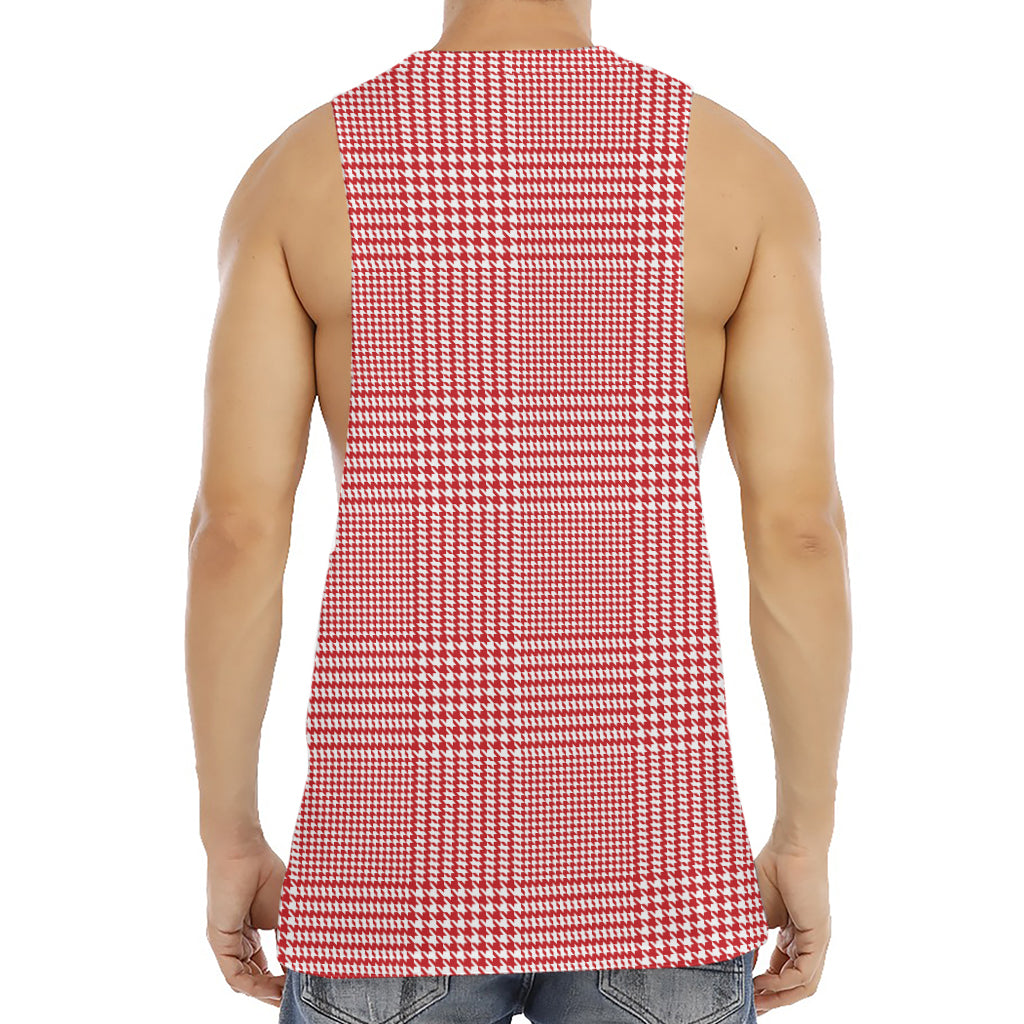 Red And White Glen Plaid Print Men's Muscle Tank Top