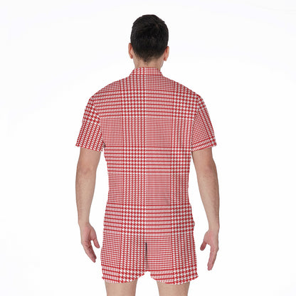 Red And White Glen Plaid Print Men's Rompers