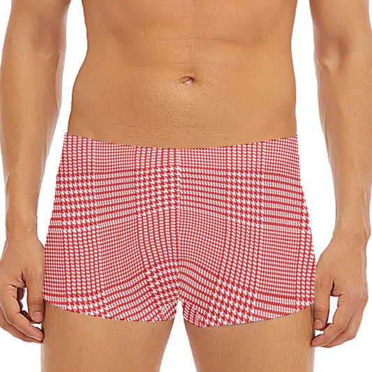 Red And White Glen Plaid Print Men's Short Boxer Briefs