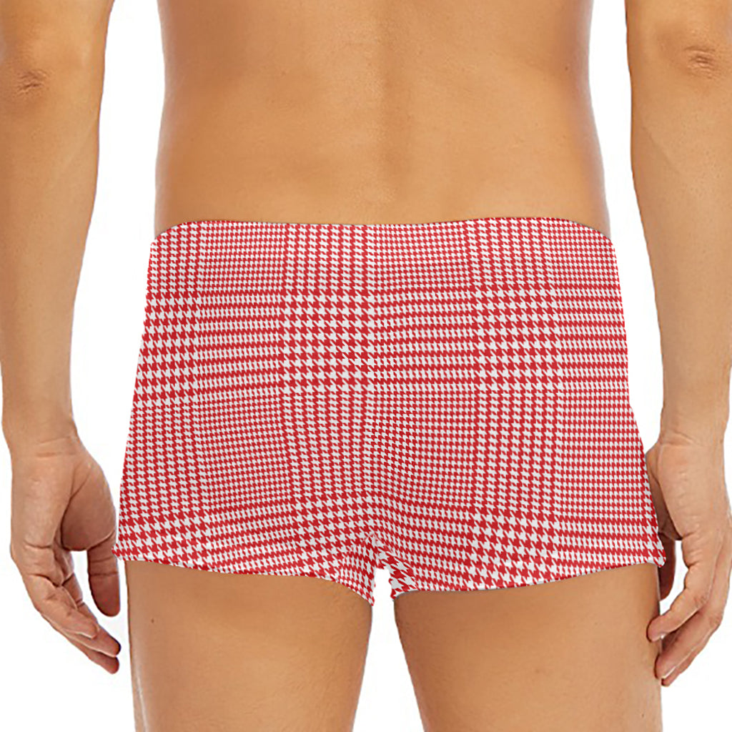 Red And White Glen Plaid Print Men's Short Boxer Briefs