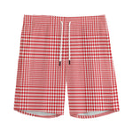 Red And White Glen Plaid Print Men's Sports Shorts