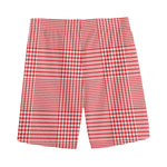Red And White Glen Plaid Print Men's Sports Shorts