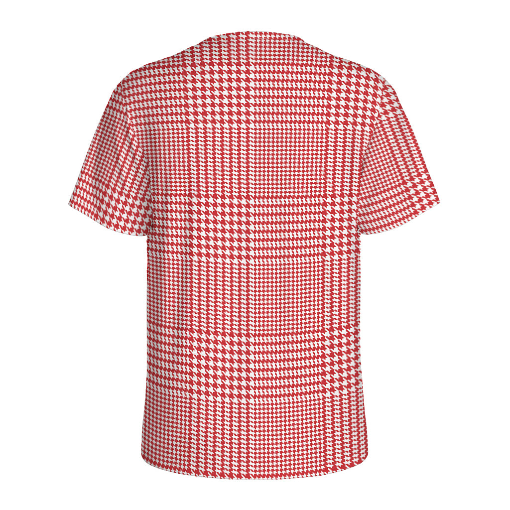 Red And White Glen Plaid Print Men's Sports T-Shirt