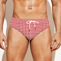 Red And White Glen Plaid Print Men's Swim Briefs