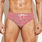 Red And White Glen Plaid Print Men's Swim Briefs