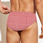 Red And White Glen Plaid Print Men's Swim Briefs