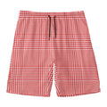 Red And White Glen Plaid Print Men's Swim Trunks