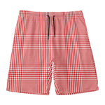 Red And White Glen Plaid Print Men's Swim Trunks