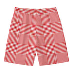 Red And White Glen Plaid Print Men's Swim Trunks