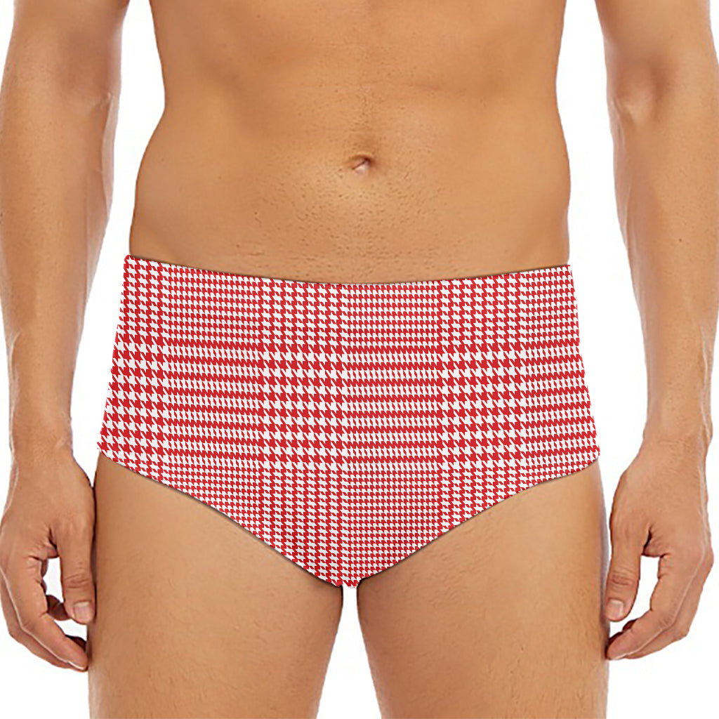 Red And White Glen Plaid Print Men's Triangle Swim Briefs