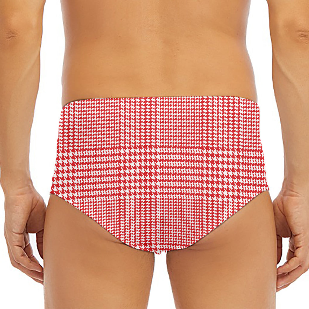 Red And White Glen Plaid Print Men's Triangle Swim Briefs
