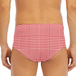Red And White Glen Plaid Print Men's Triangle Swim Briefs