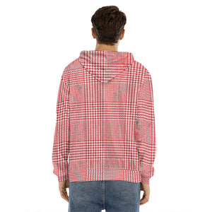 Red And White Glen Plaid Print Men's Velvet Pullover Hoodie