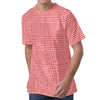 Red And White Glen Plaid Print Men's Velvet T-Shirt