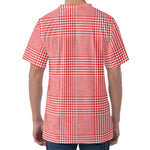 Red And White Glen Plaid Print Men's Velvet T-Shirt