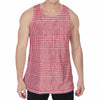 Red And White Glen Plaid Print Men's Velvet Tank Top