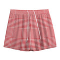 Red And White Glen Plaid Print Mesh Shorts