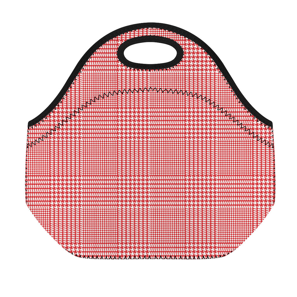 Red And White Glen Plaid Print Neoprene Lunch Bag