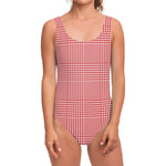 Red And White Glen Plaid Print One Piece Swimsuit