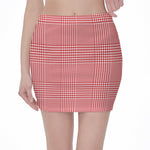 Red And White Glen Plaid Print Pencil Mini Skirt