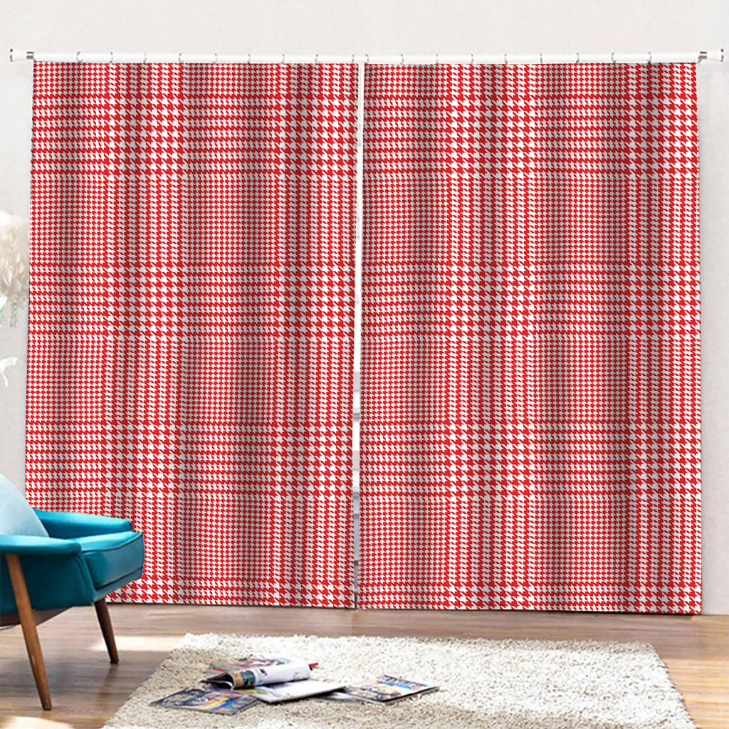 Red And White Glen Plaid Print Pencil Pleat Curtains