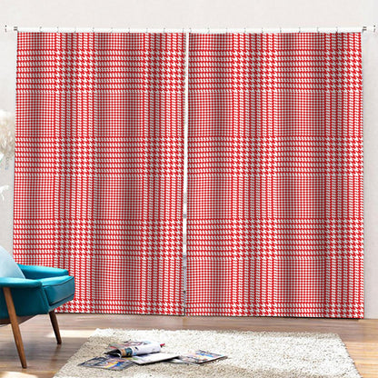 Red And White Glen Plaid Print Pencil Pleat Curtains