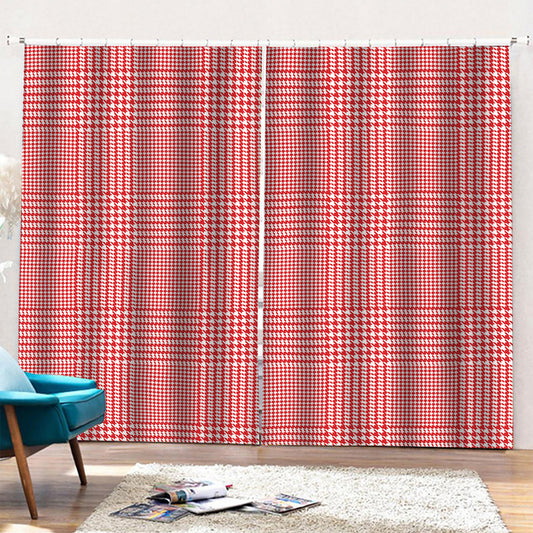 Red And White Glen Plaid Print Pencil Pleat Curtains